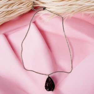 Burgundy Druzy Teardrop Pendant Necklace on Gold Chain Boho‎ Chic Statement